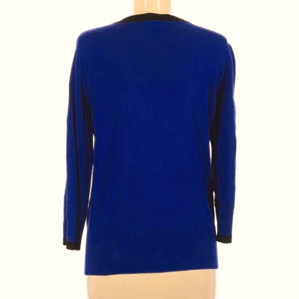 💙 Beautifully Tailored Cobalt Blue & Black Color Block Sweater Cardigan - M - Picture 2 of 12